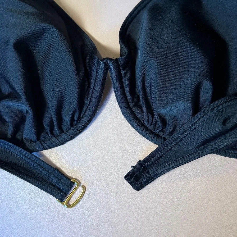 Victoria's Secret Black Halter Bikini Top 36D Underwire Swim Top Adjustable - Picture 5 of 9